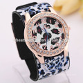 Leopard style leather strap women elegant bangle watch